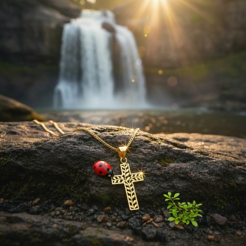 Cross pendant with ladybug