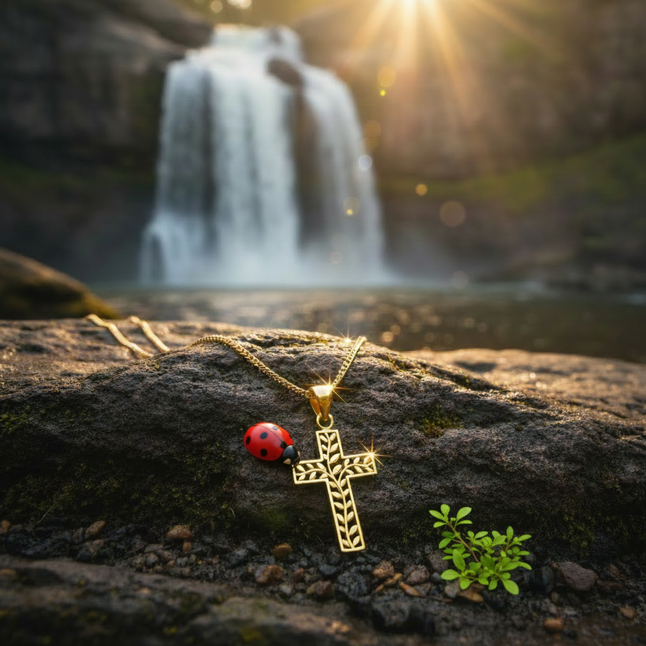 Cross pendant with ladybug