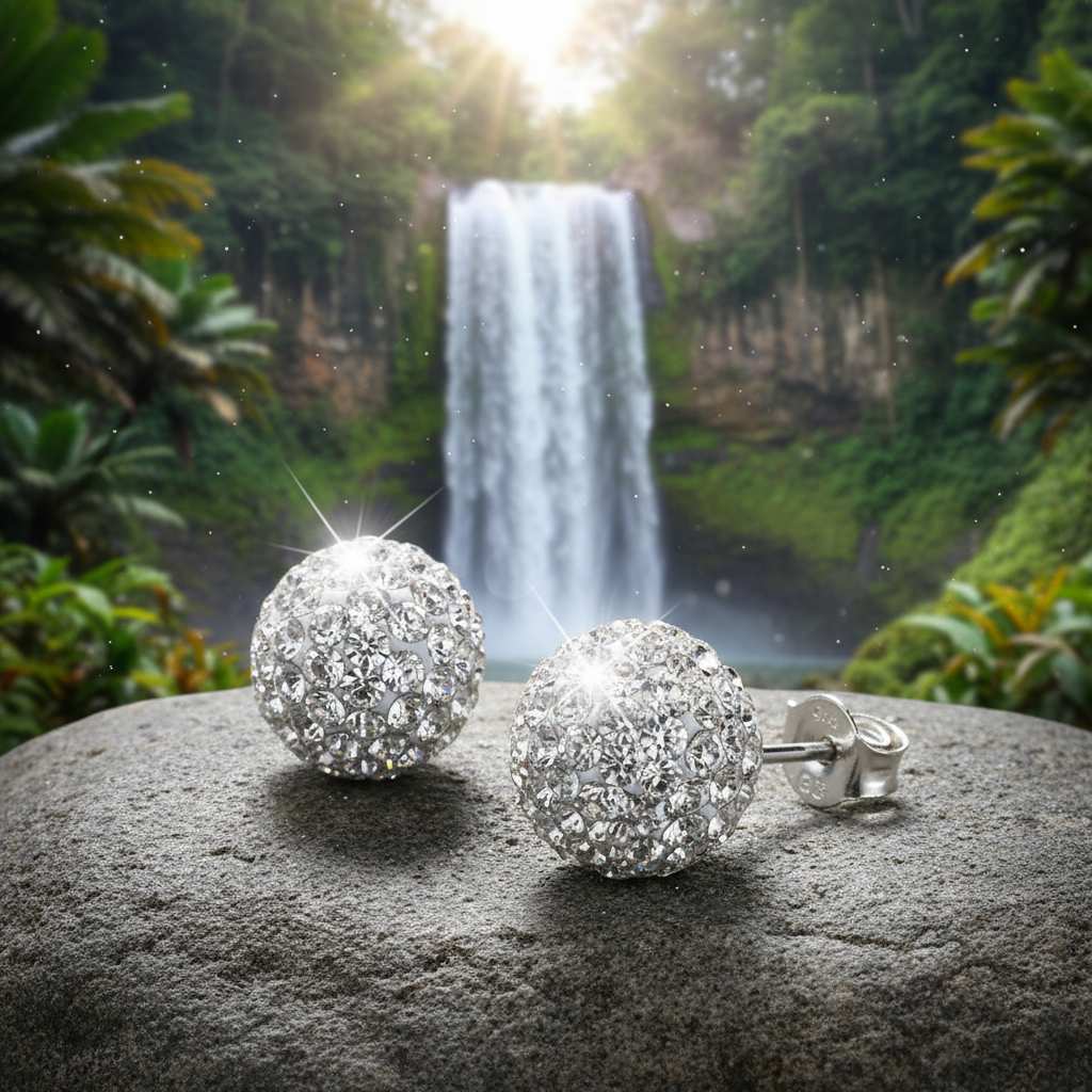 Crystal Ball Stud Earrings - Left to Right Angle