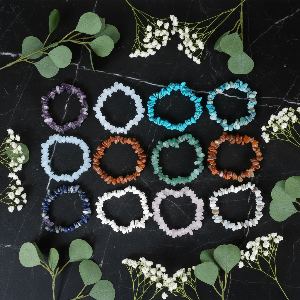 Crystal Chip Bracelets with Greenery