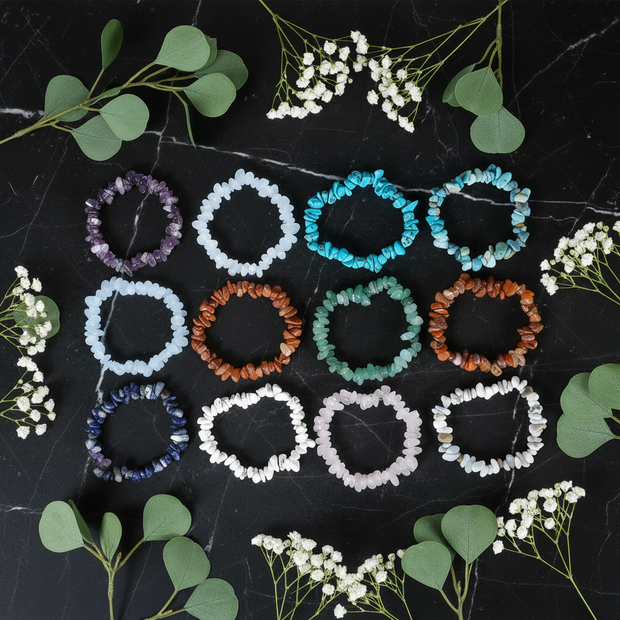 Crystal Chip Bracelets with Greenery