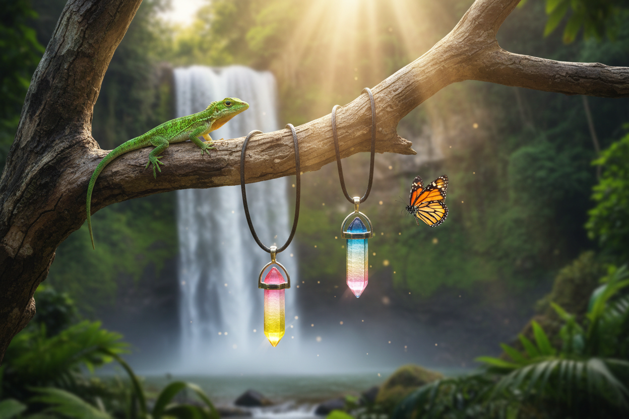 Crystal Pendants - Low Angle with Lizard
