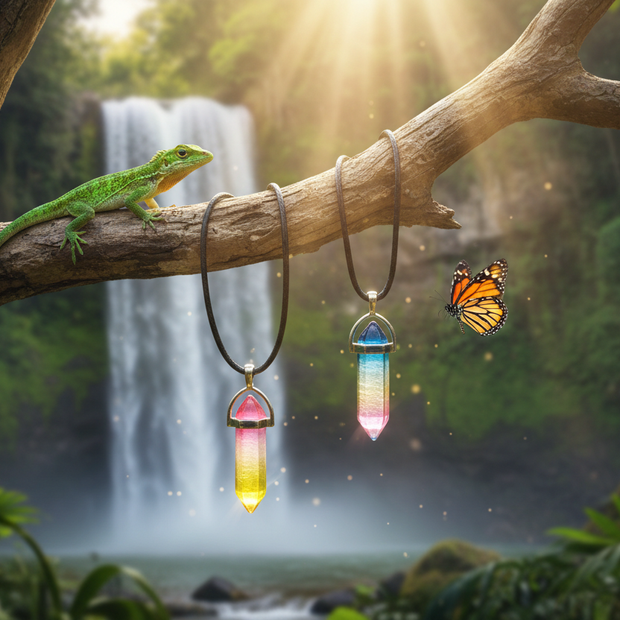 Crystal Pendants - Low Angle with Lizard