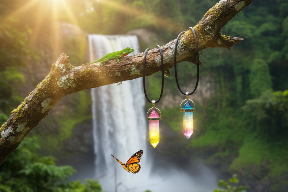 Crystal Pendants - Side View with Lizard