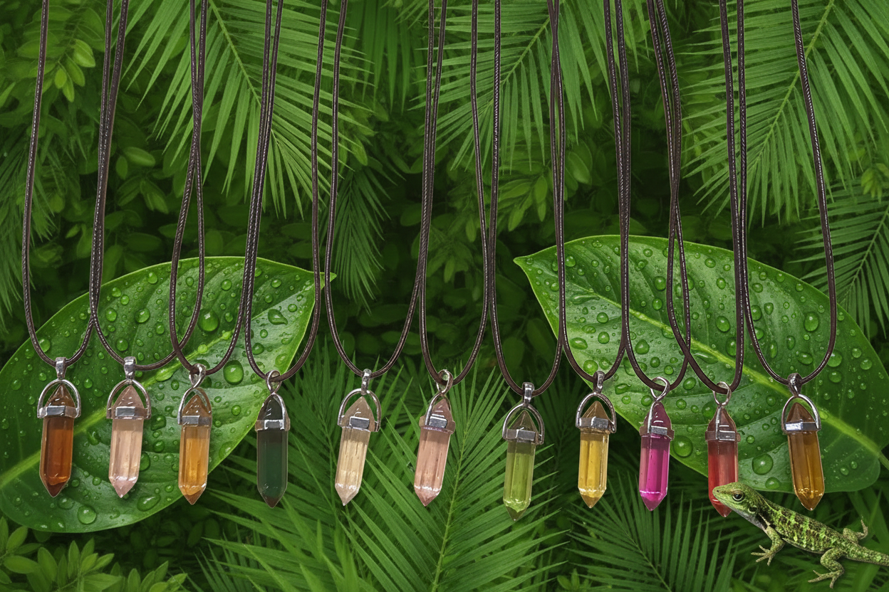 Crystal Prism Pendants - Greenery with Water Droplets & Lizard