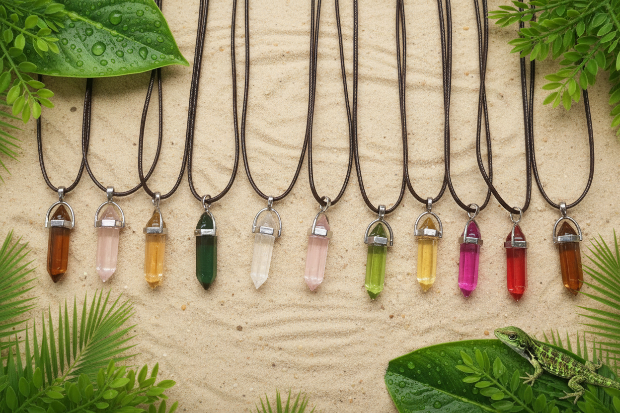 Crystal Prism Pendants - Sand, Greenery, Water Droplets & Lizard