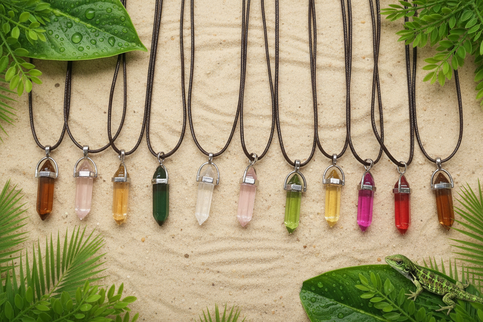 Crystal Prism Pendants - Sand, Greenery, Water Droplets & Lizard