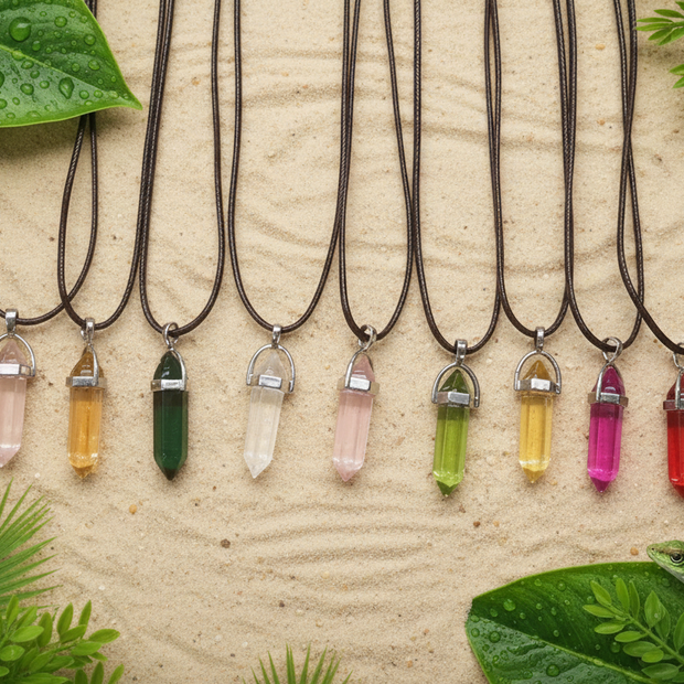 Crystal Prism Pendants - Sand, Greenery, Water Droplets & Lizard