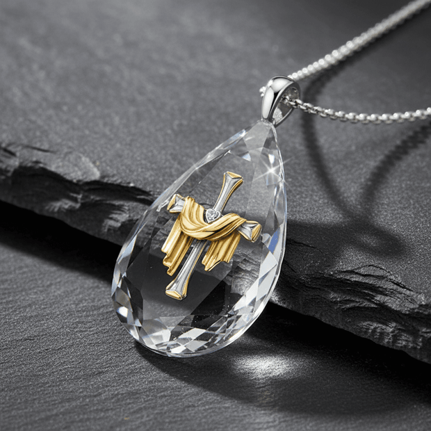Crystal Teardrop Faith Pendant Necklaces - DP Online