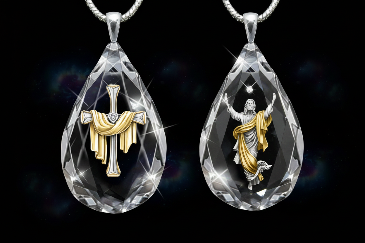 Crystal Teardrop Faith Pendant Necklaces — Hero Shot