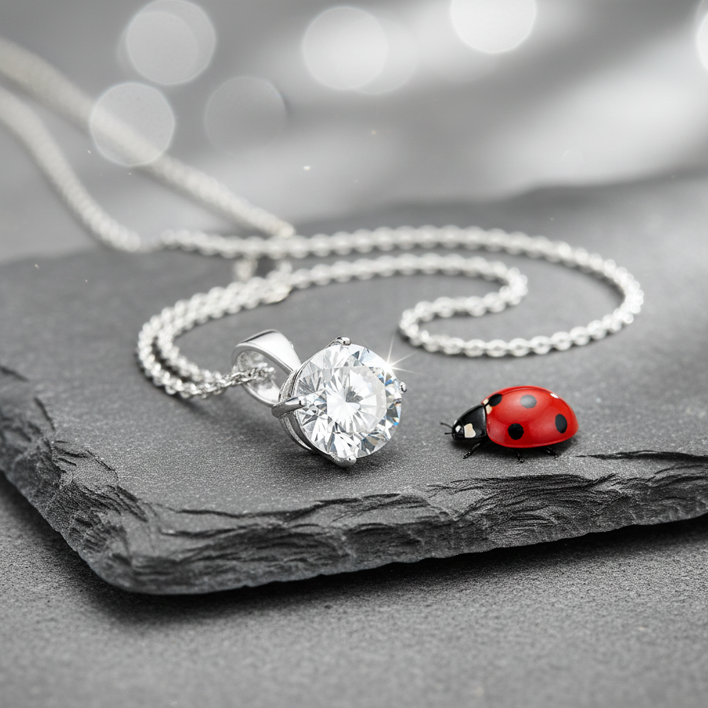 Cubic Zirconia Pendant with Ladybug