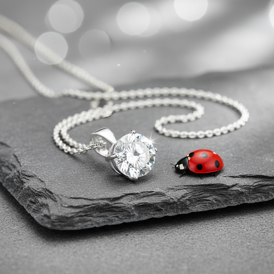 Cubic Zirconia Pendant with Ladybug