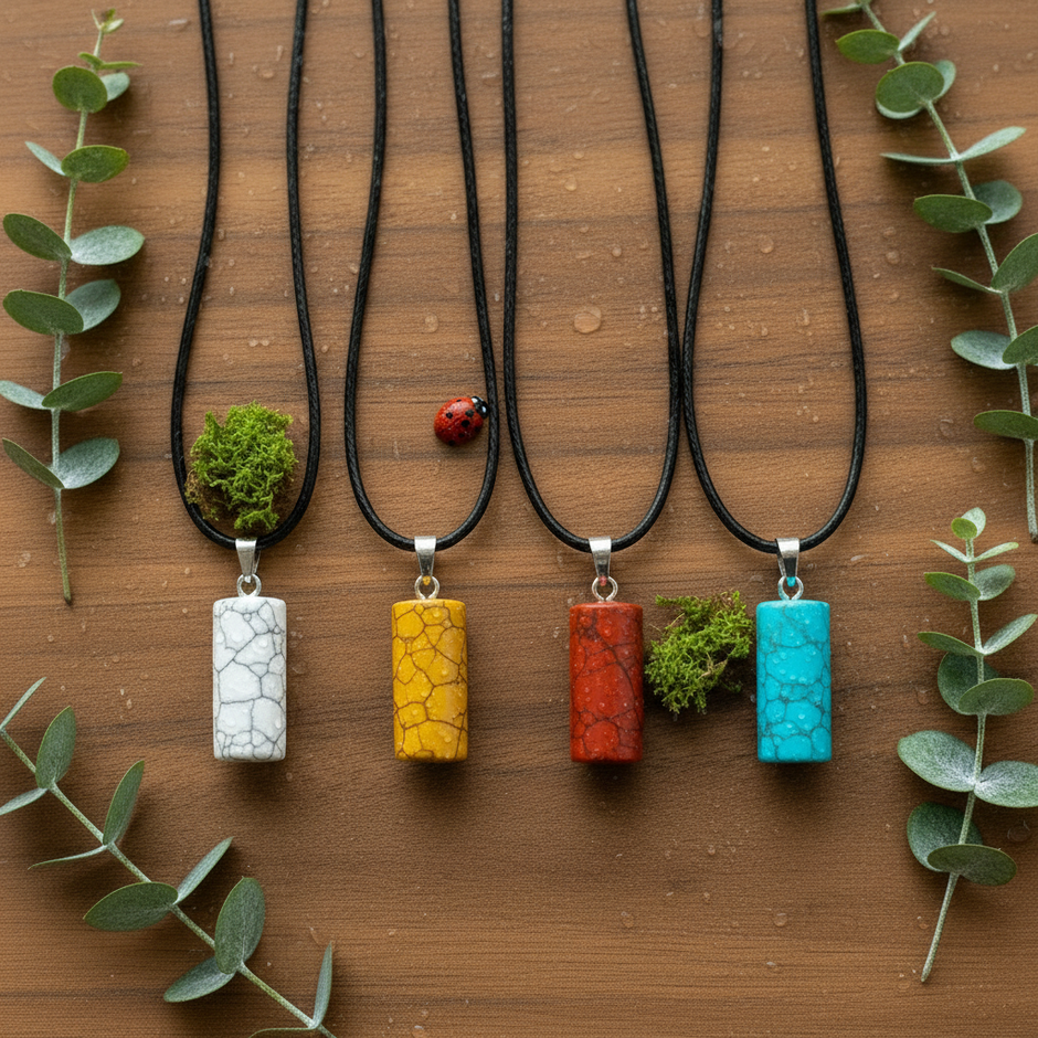 Cylinder Pendants with Ladybug and Water Mist