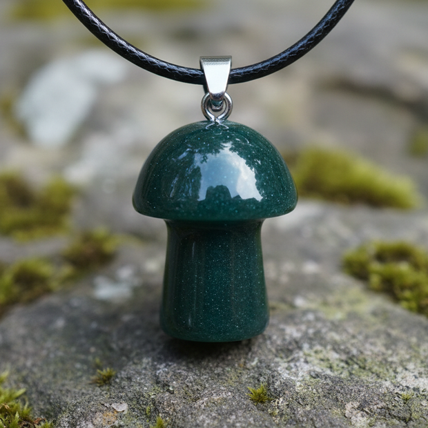 Dark Green Aventurine Mushroom Pendant – Rock Surface