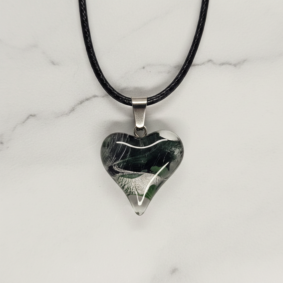 Dark Green Black Glass Heart Pendant