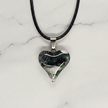 Dark Green Black Glass Heart Pendant