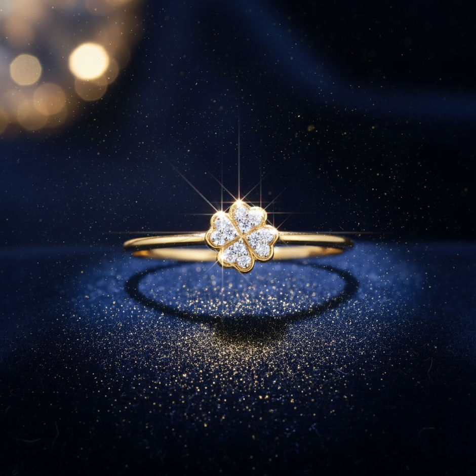 Diamond Clover Ring Gold Dust