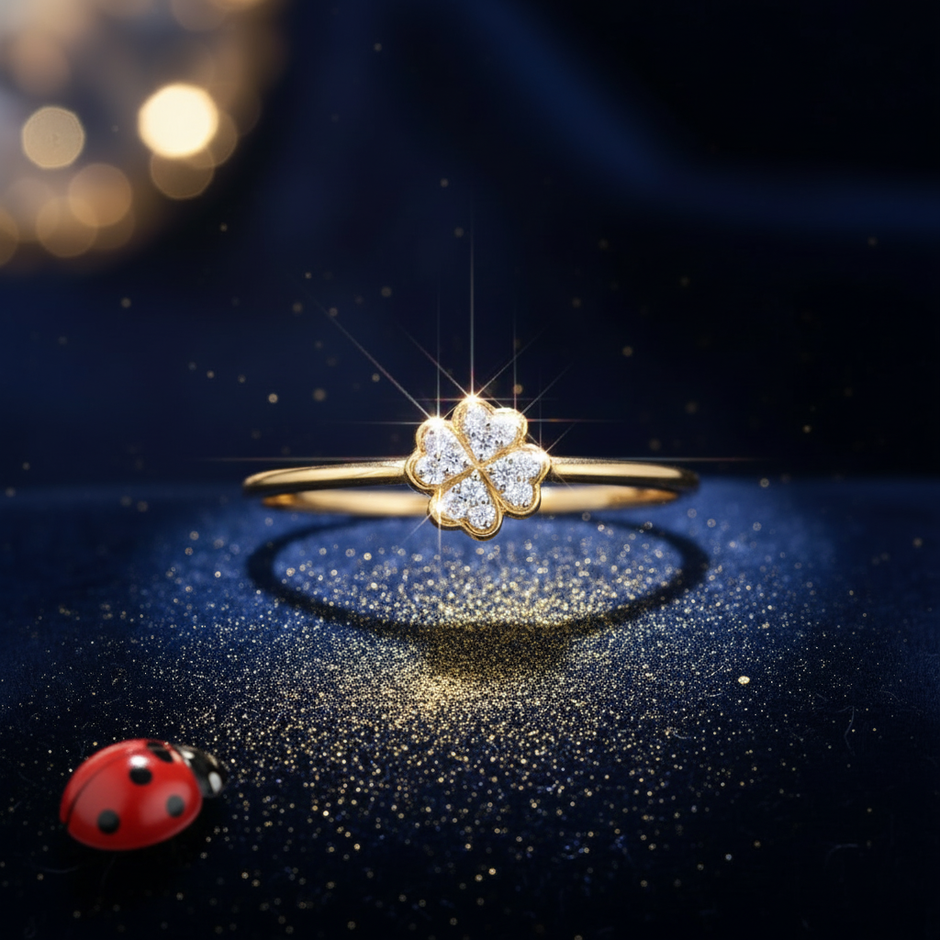 Diamond Clover Ring Ladybug