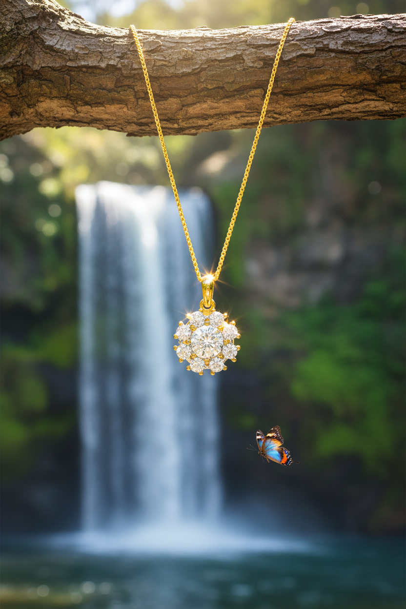 Diamond pendant with butterfly