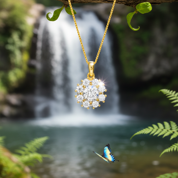 Diamond pendant with greenery and butterfly