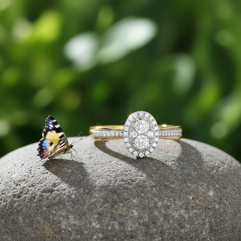 Diamond Ring Front - Rock with Butterfly