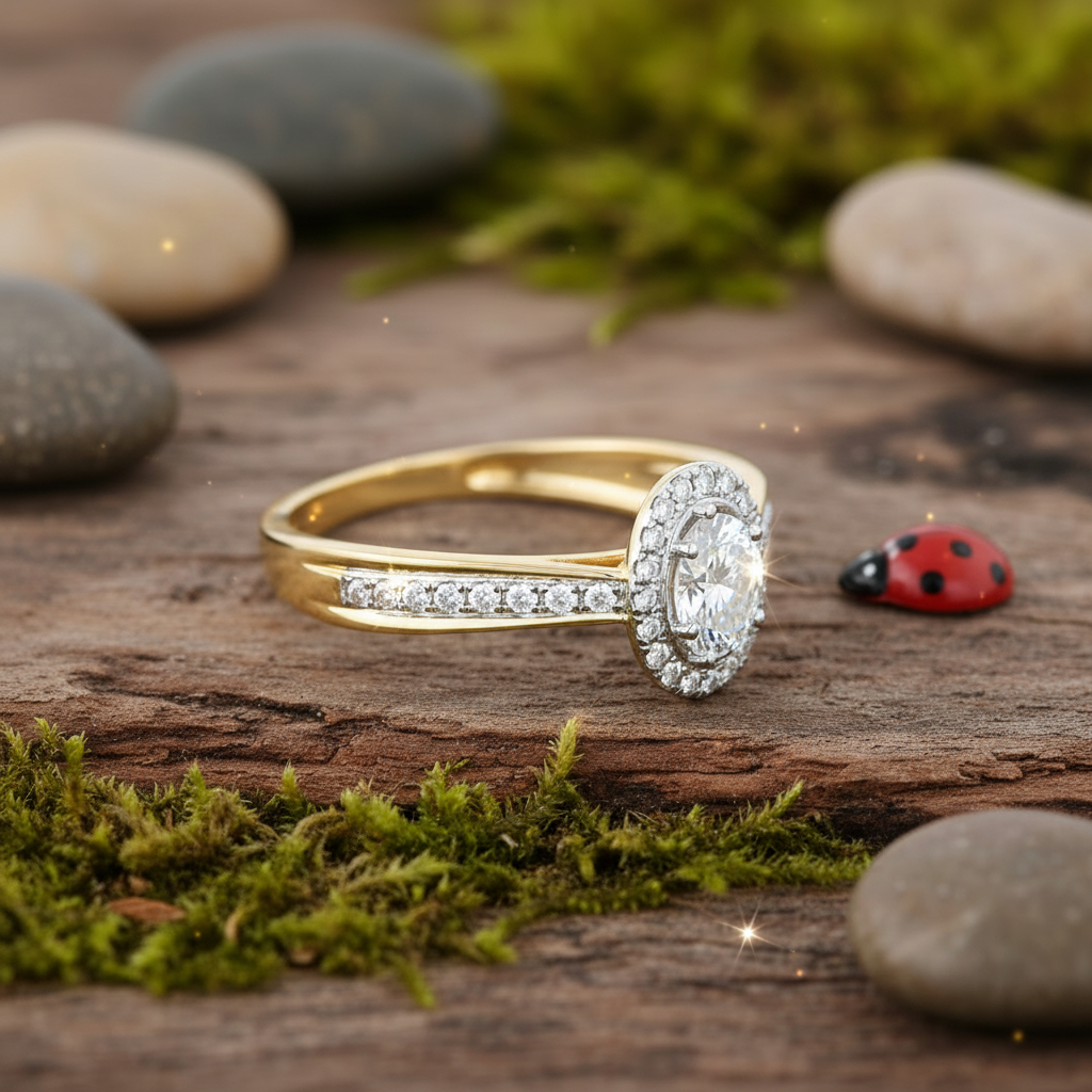 Diamond Ring Side View with Enhanced Sparkle
