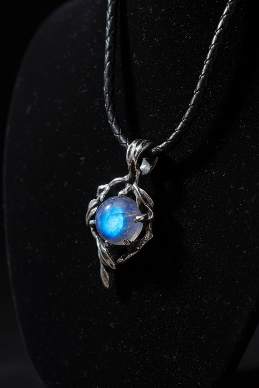 Dragon Claw Moonstone — Black Leather Cord