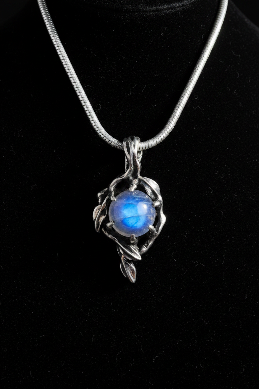Dragon Claw Moonstone — Silver Snake Chain