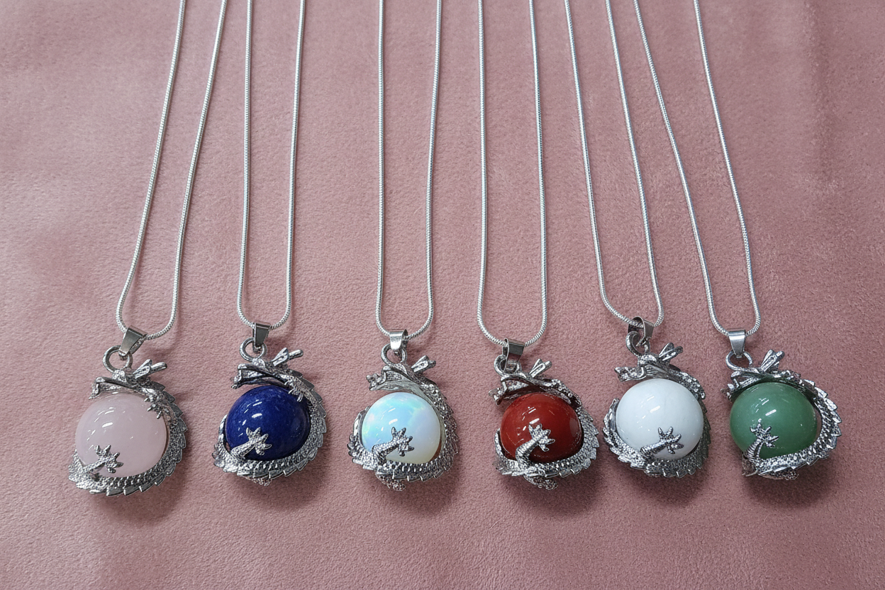Dragon Orb Pendants - Dusty Rose Velvet