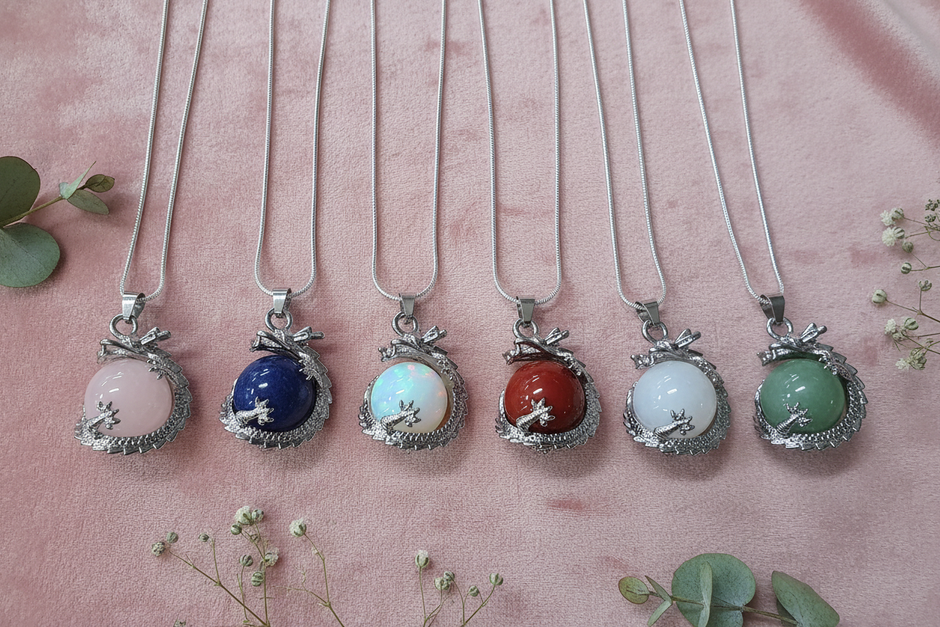Dragon Orb Pendants - Dusty Rose with Greenery