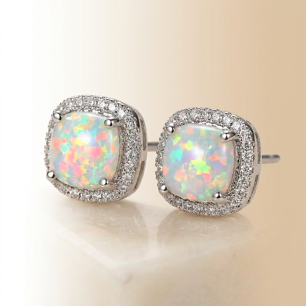 Earrings on marble with pale tan on the right fading to white on the left