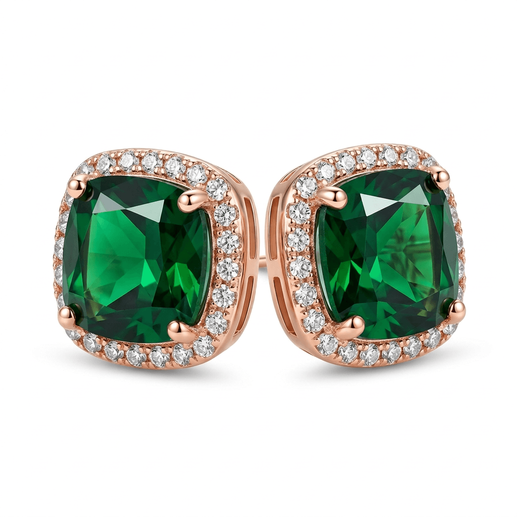 18ct Rose Gold 1ct Square Emerald Moissanite Stud Earrings