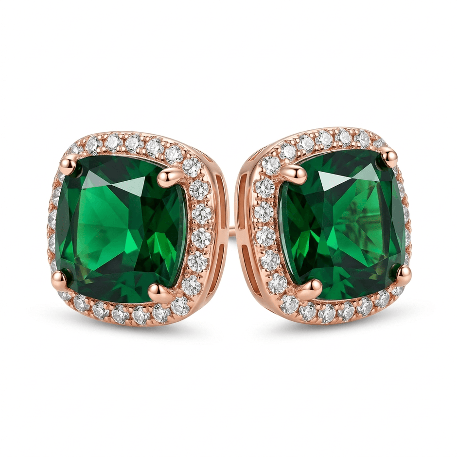 18ct Rose Gold 1ct Square Emerald Moissanite Stud Earrings