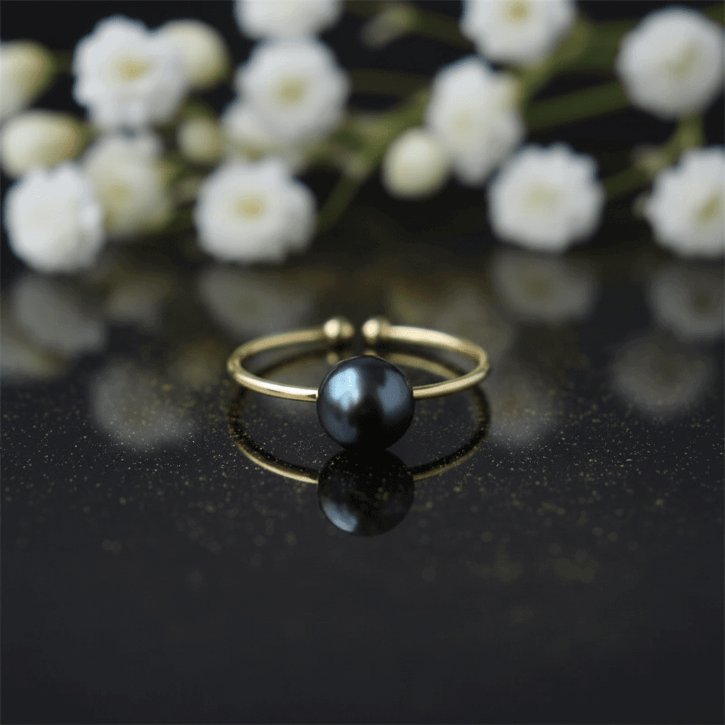 Elegant 6.5-7mm Black Natural Freshwater Pearl Open Adjustable Ring - DP Online