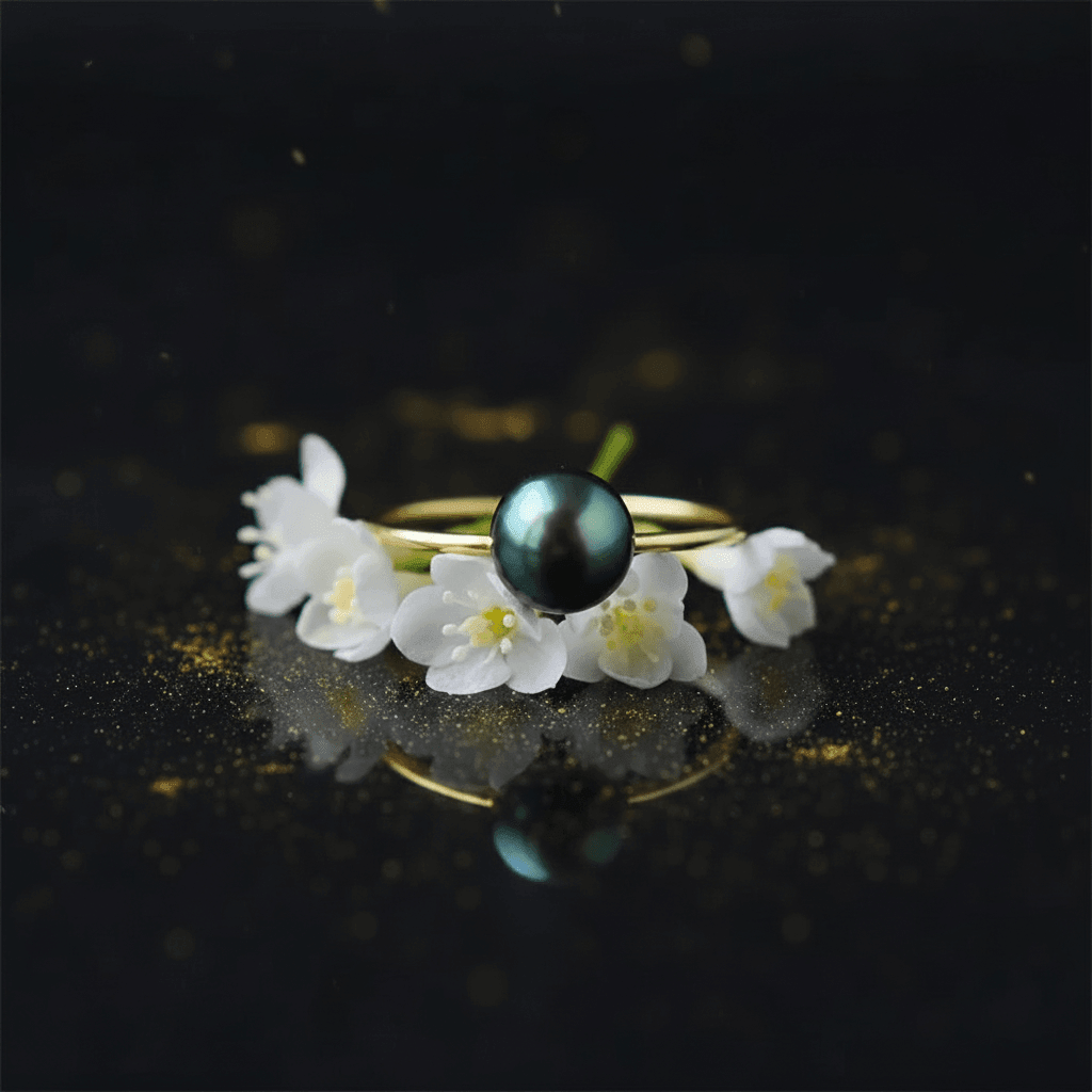 Elegant 6.5-7mm Black Natural Freshwater Pearl Open Adjustable Ring - DP Online