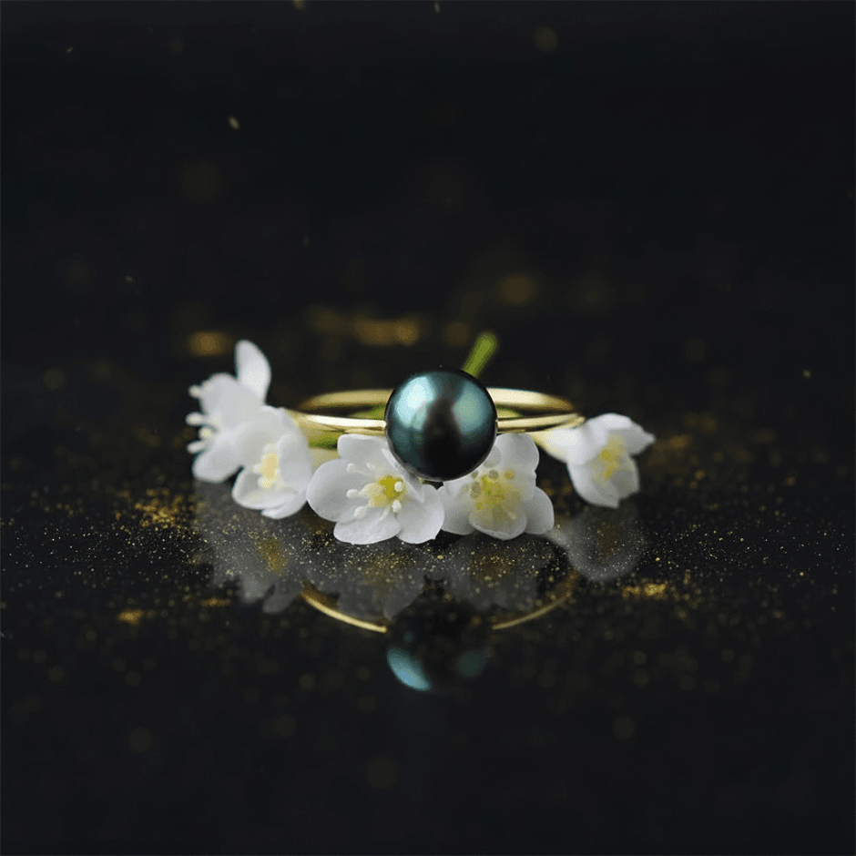 Elegant 6.5-7mm Black Natural Freshwater Pearl Open Adjustable Ring - DP Online