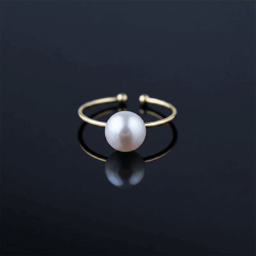 elegant freshwater pearl adjustable ring showcasing a luminous 8mm white pearl on a gold band.