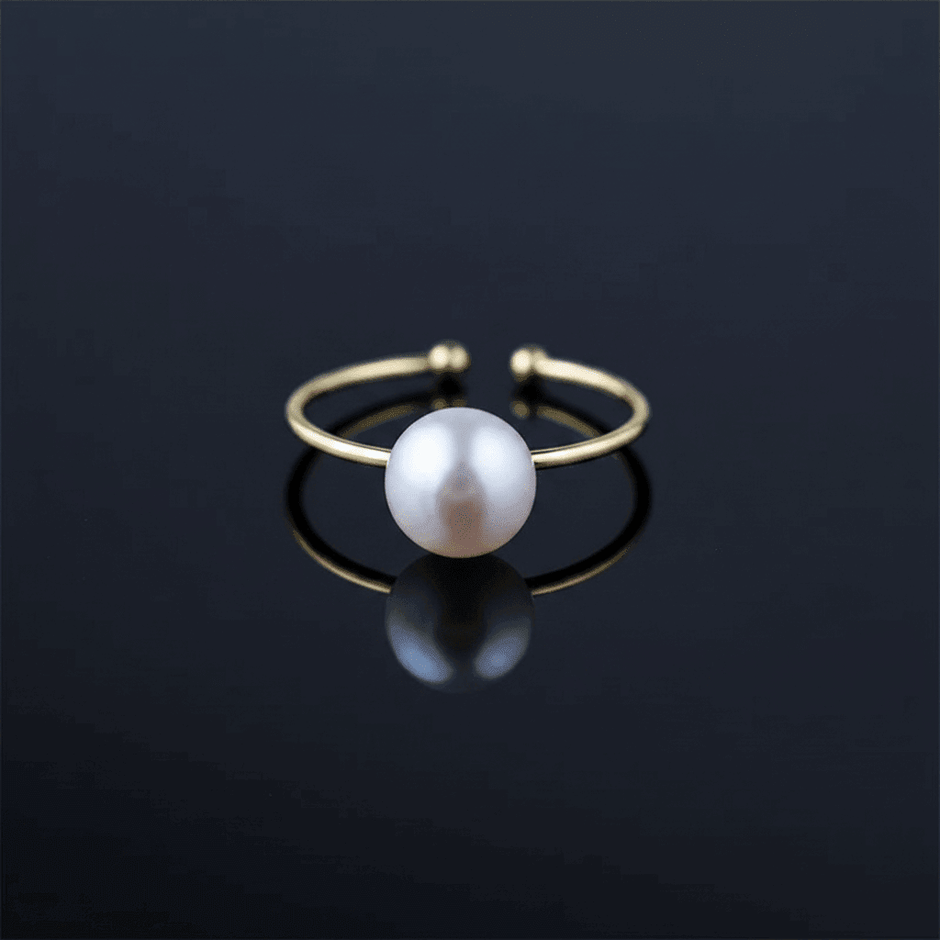 elegant freshwater pearl adjustable ring showcasing a luminous 8mm white pearl on a gold band.