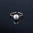 elegant freshwater pearl adjustable ring showcasing a luminous 8mm white pearl on a gold band.