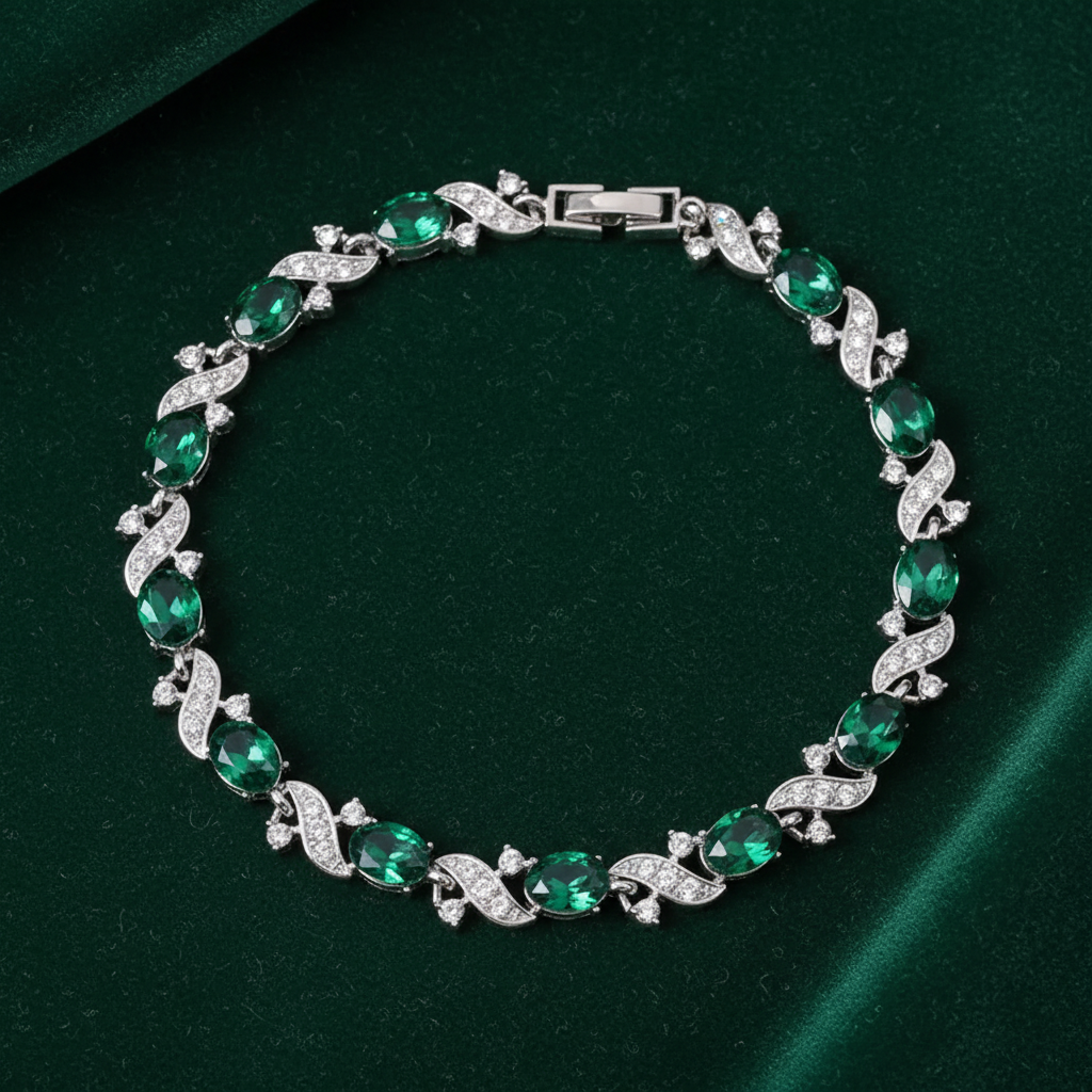 Emerald CZ Bracelet - Vibrant Green Velvet