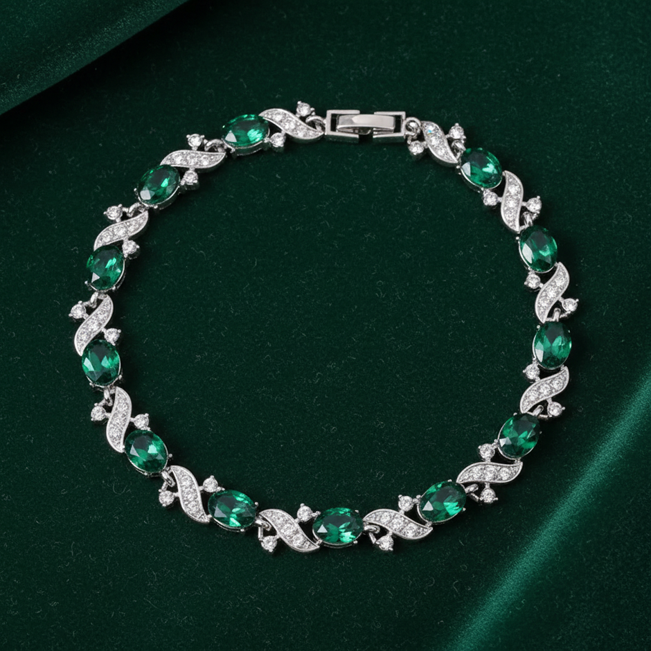 Emerald CZ Bracelet - Vibrant Green Velvet
