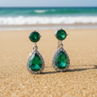 Emerald Dangle Earrings - Round Top Stones