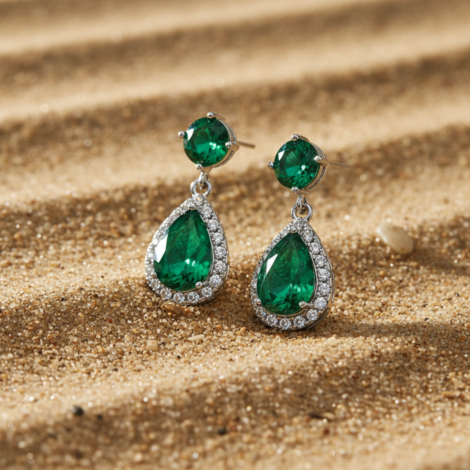 Emerald Dangle Earrings - Vibrant and Sparkling