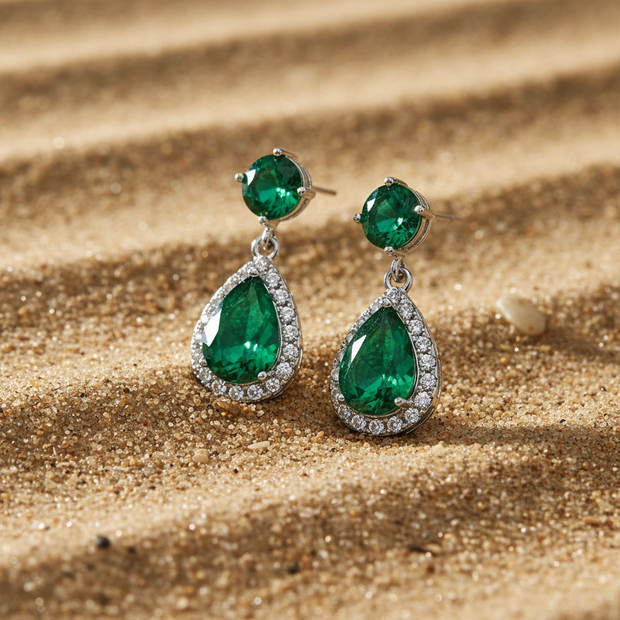 Emerald Dangle Earrings - Vibrant and Sparkling