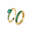 14ct Gold Titanium Emerald Duo Ring Set