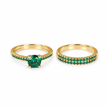 14ct Gold Titanium Emerald Duo Ring Set