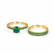 14ct Gold Titanium Emerald Duo Ring Set