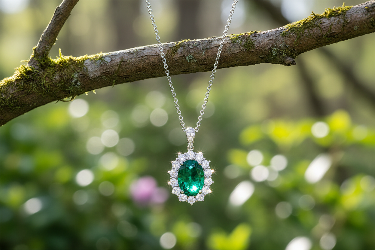 Emerald pendant with enhanced sparkle