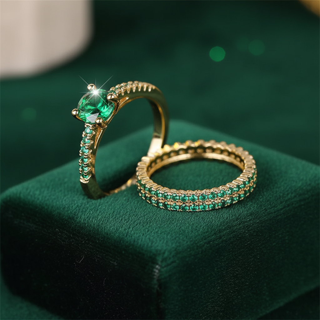 Emerald Ring Set - Vivid Green Velvet