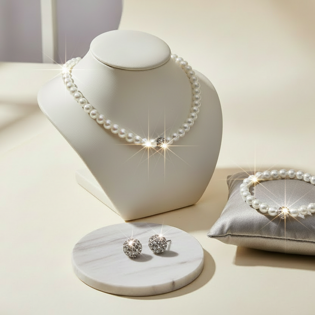 Enhanced pearl necklace with sparkling silver studs